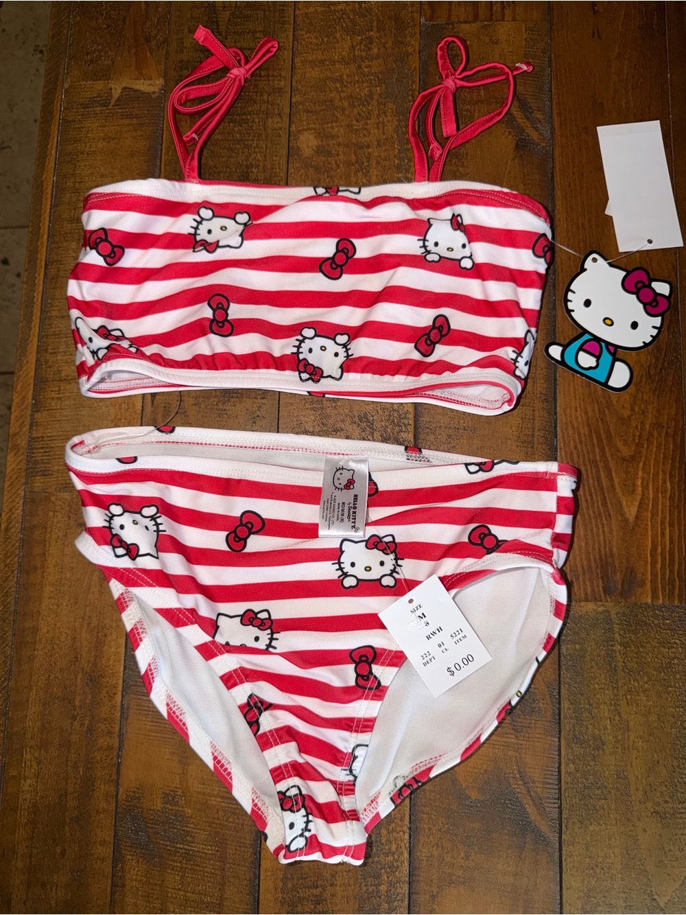 Hello Kitty Pink & White Striped Girls Bikini Set size medium 8
